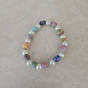 ✨ Recycled Paper Bead & Pearl Bracelet ✨